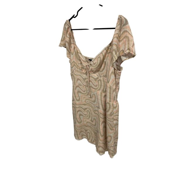 American Eagle Flutter Sleeve Retro Print Peasant Dress Smocked Back Sz XL Y2K - Picture 3 of 10